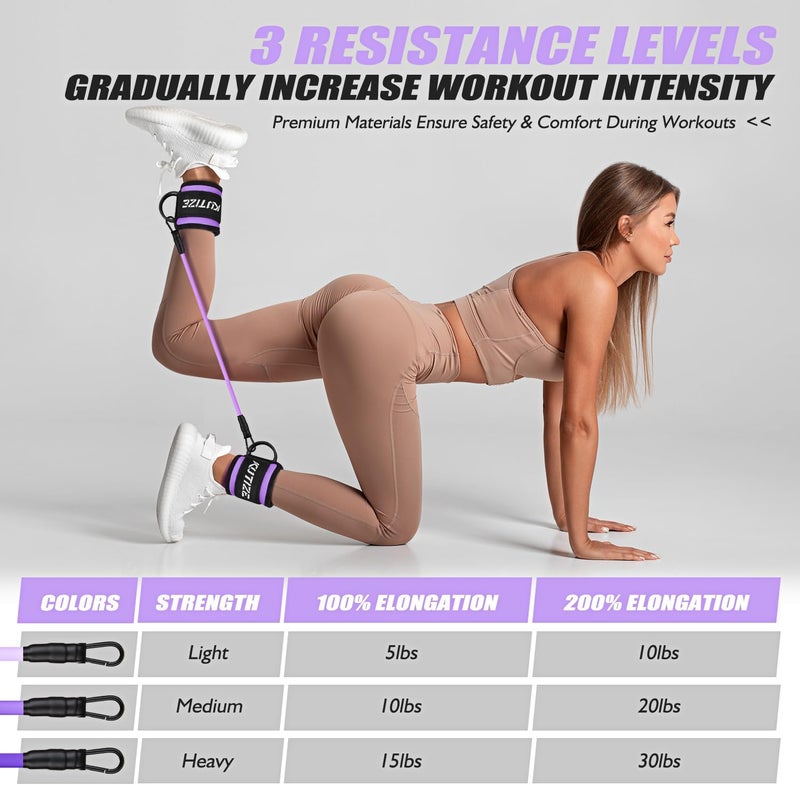 KUTIZE Ankle Resistance Bands with Cuffs for Women & Men - 3-Level Adjustable Leg & Glute Workout Equipment, Portable Home Gym Exercise Bands for Kickbacks, Hip Thrusts, Yoga, Strength Training - Image 4